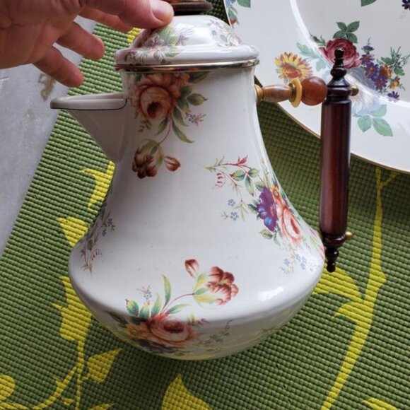 Camp MacKenzie Childs Enameled Coffee Pot and Platter - Picture 2 of 8